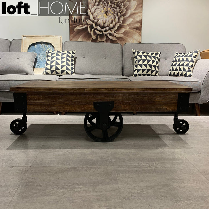 Industrial Wood Wheel Coffee Table INDUSTRIAL Color Variant