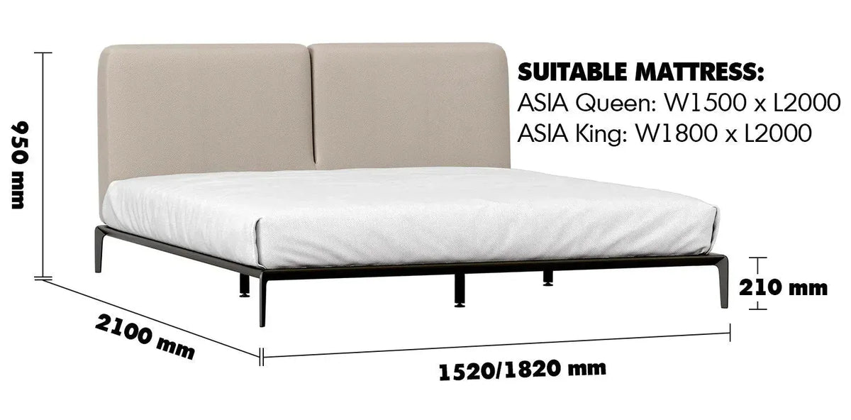 Genuine Leather Bed Frame ARMELLE Size Chart