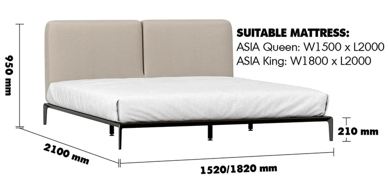 Genuine Leather Bed Frame ARMELLE Size Chart