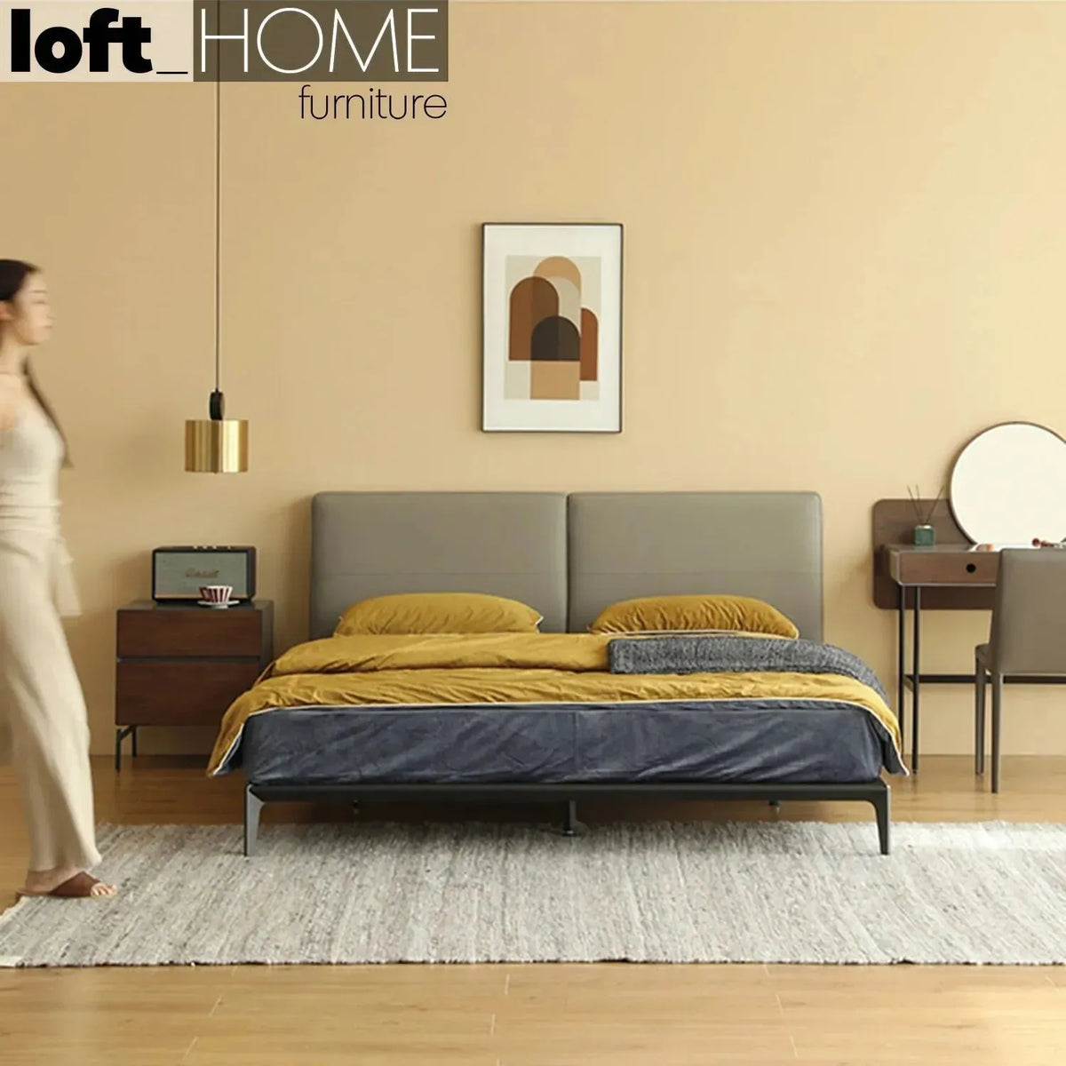 Genuine Leather Bed Frame ARMELLE Panoramic