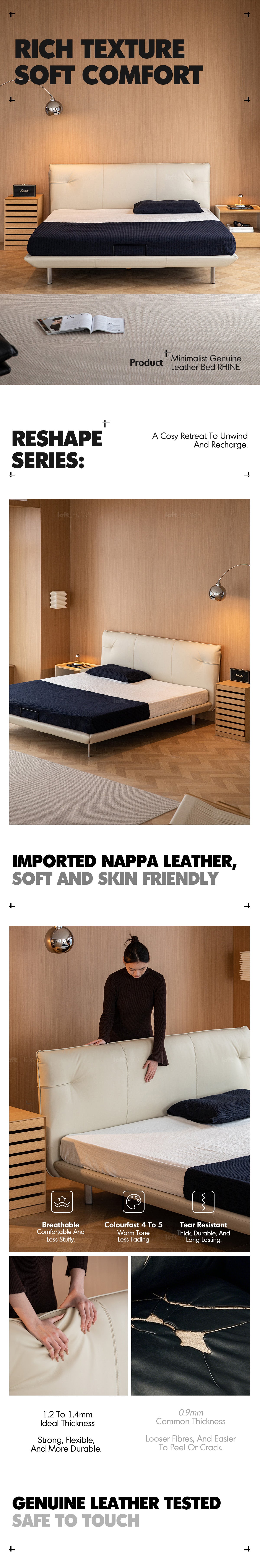 Minimalist Genuine Leather Bed RHINE Good to Know - 1