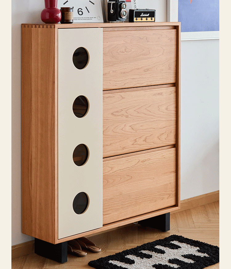 Scandinavian cherry wood shoe cabinet timeless in details.