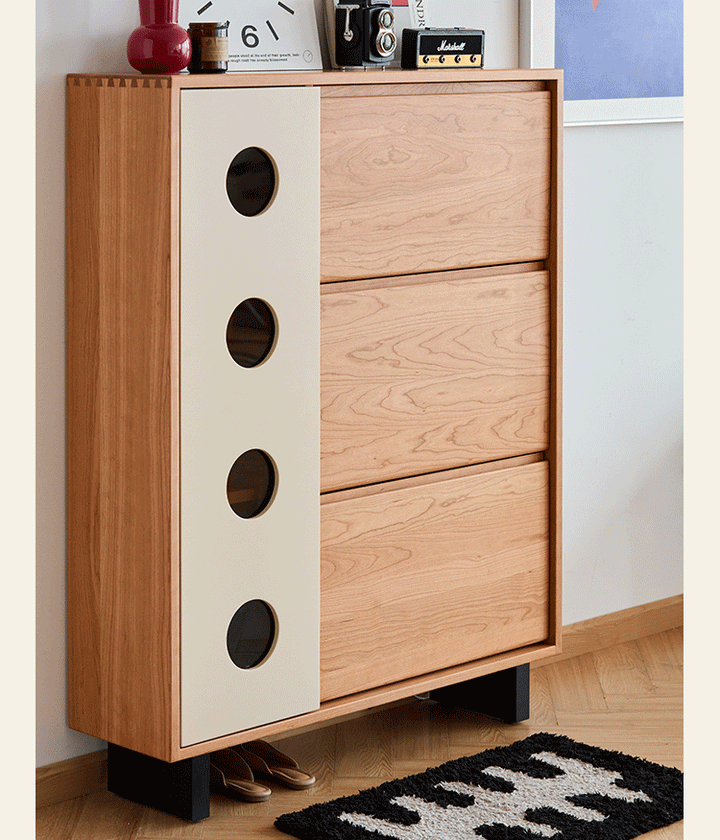 Scandinavian cherry wood shoe cabinet timeless in details.