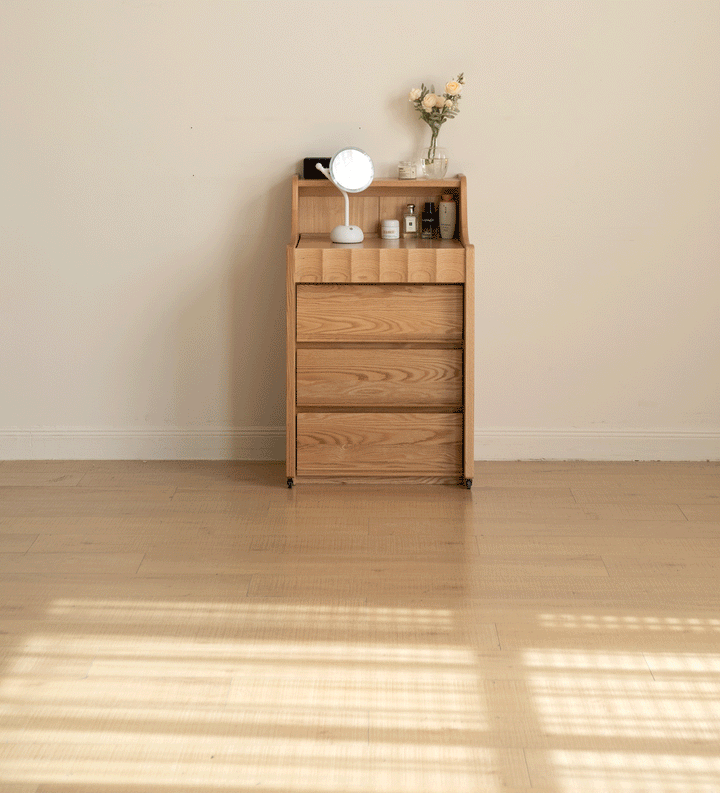 Scandinavian oak wood extendable dressing table magicbox in real life style.
