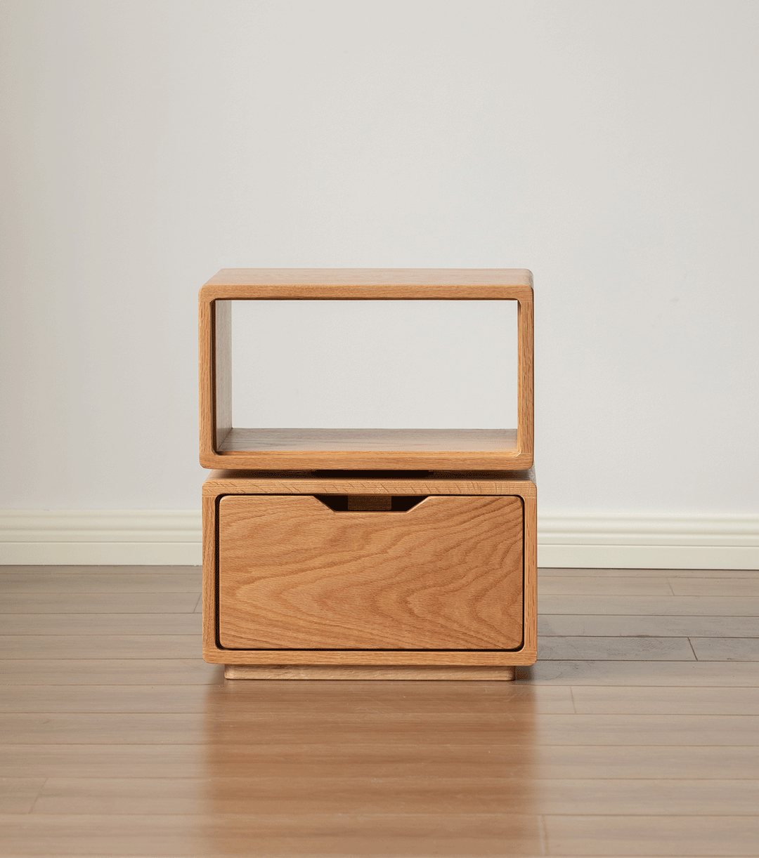 Scandinavian oak wood revolving side table twist color swatches.