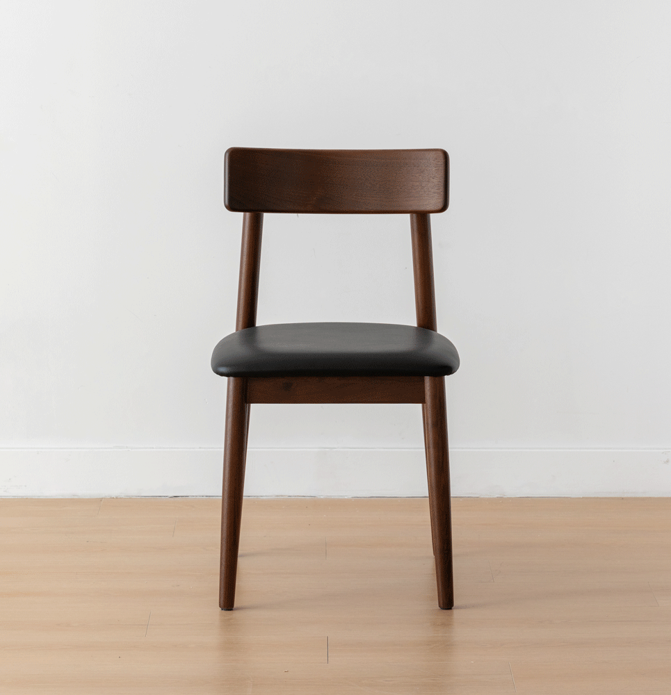 Japandi walnut wood microfiber leather dining chair green color swatches.