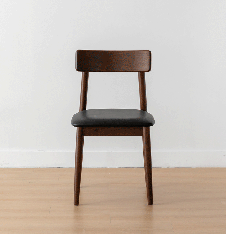 Japandi walnut wood microfiber leather dining chair green color swatches.