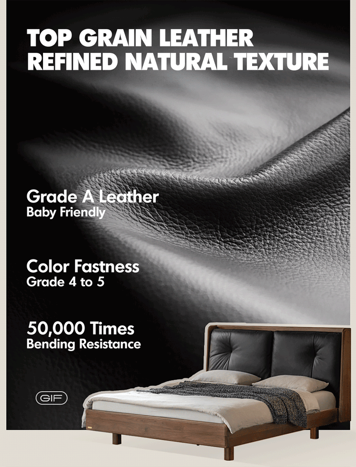Japandi walnut wood genuine leather bed noir situational feels.