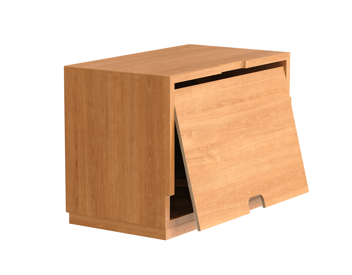 Bauhaus cherry wood tv console time in details.