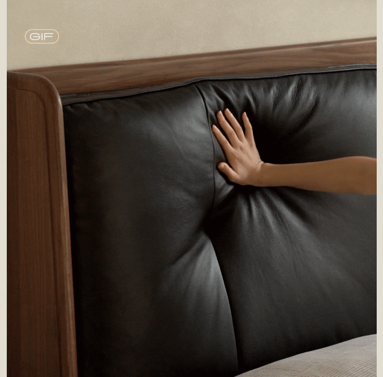 Japandi walnut wood genuine leather bed noir environmental situation.