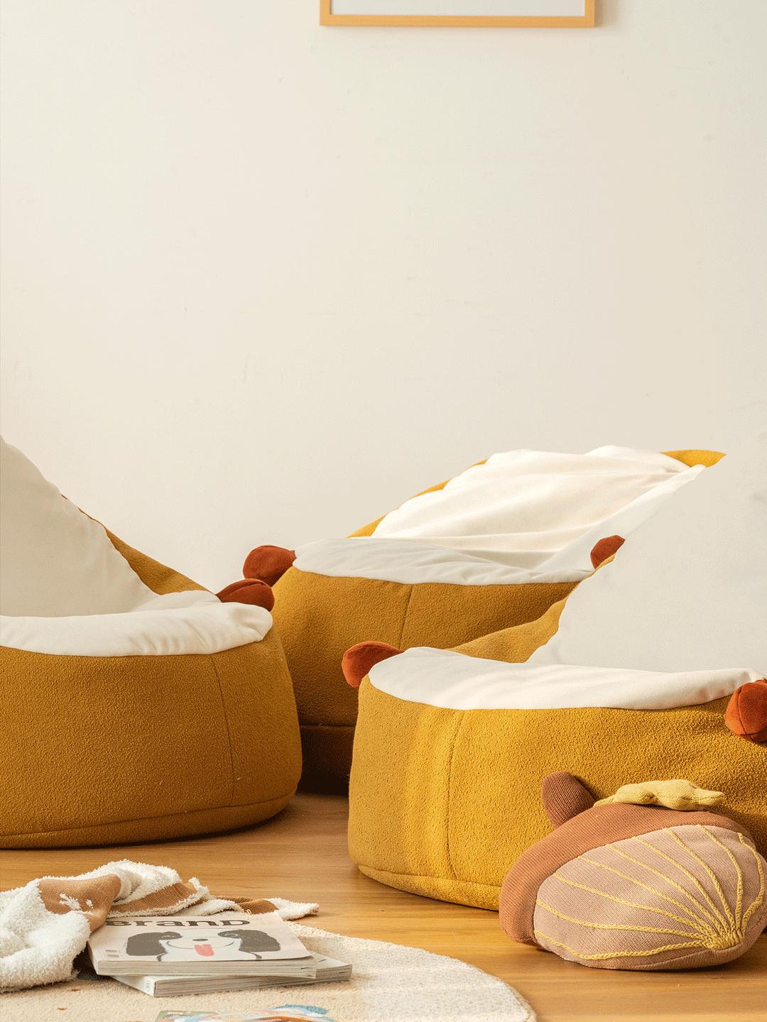 Scandinavian Boucle Fabric Bean Bag 1 Seater Sofa HEDGEHOG