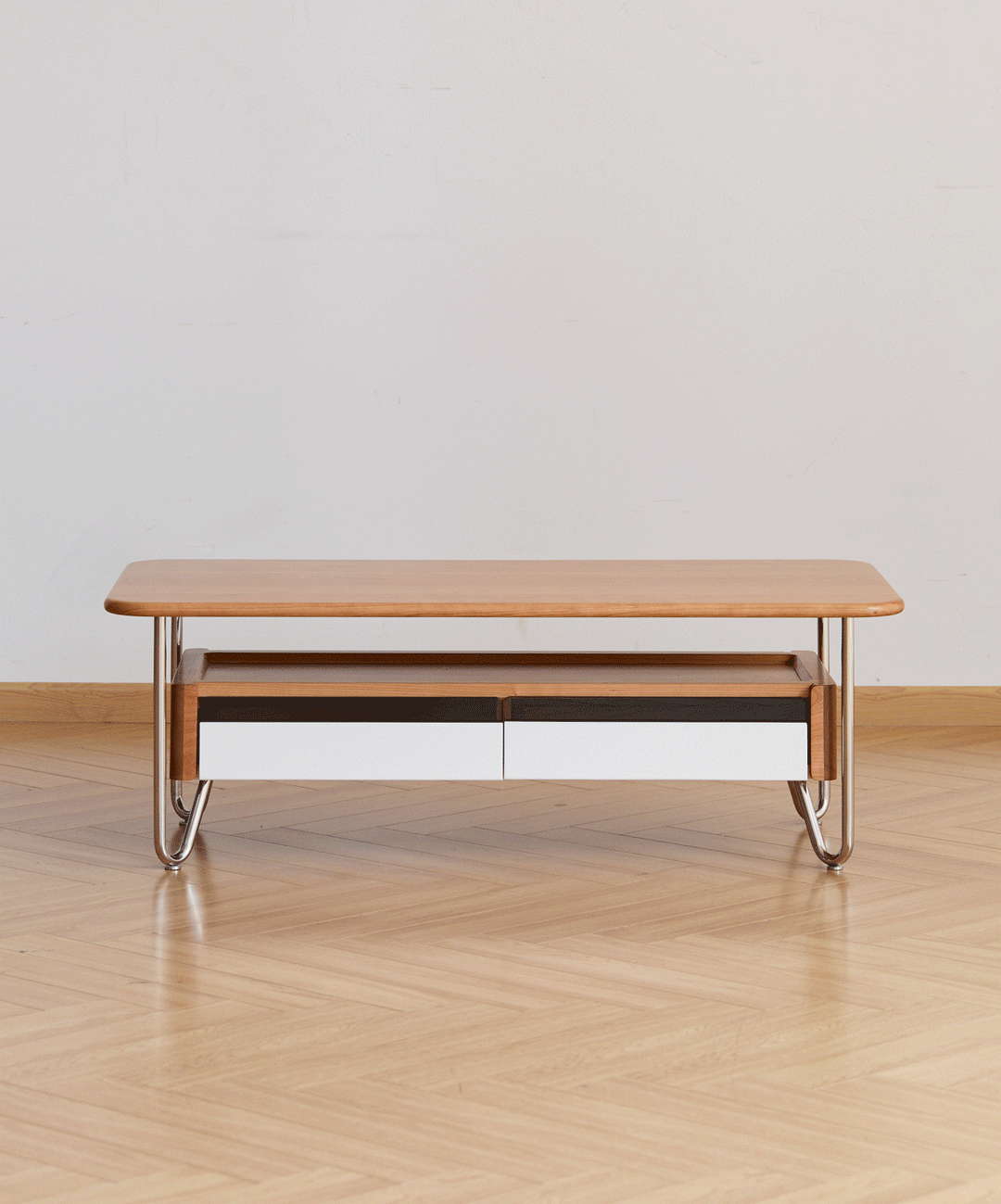 Bauhaus cherry wood coffee table locke in real life style.