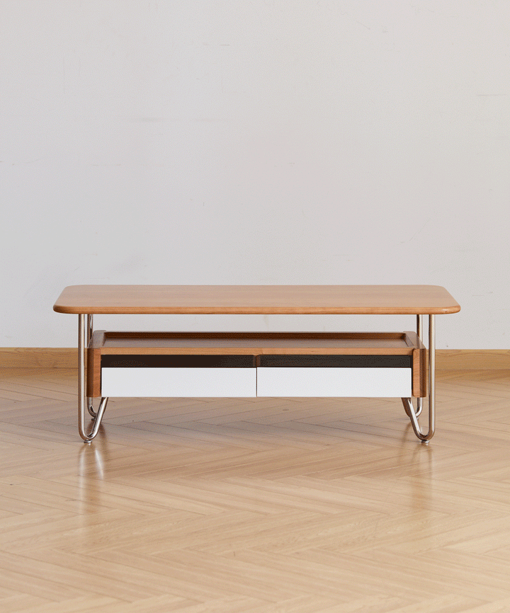 Bauhaus cherry wood coffee table locke in real life style.