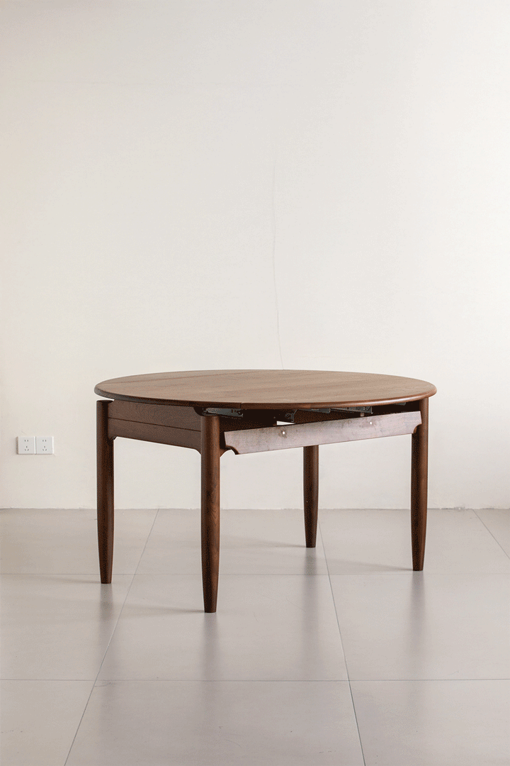 Vintage walnut wood extendable dining table minima color swatches.