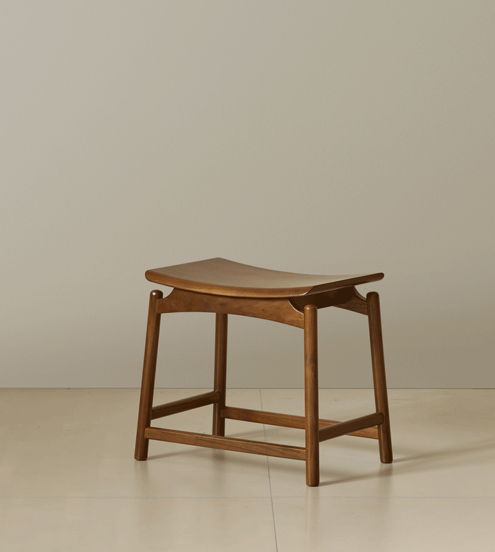 Vintage walnut wood stool arcus color swatches.