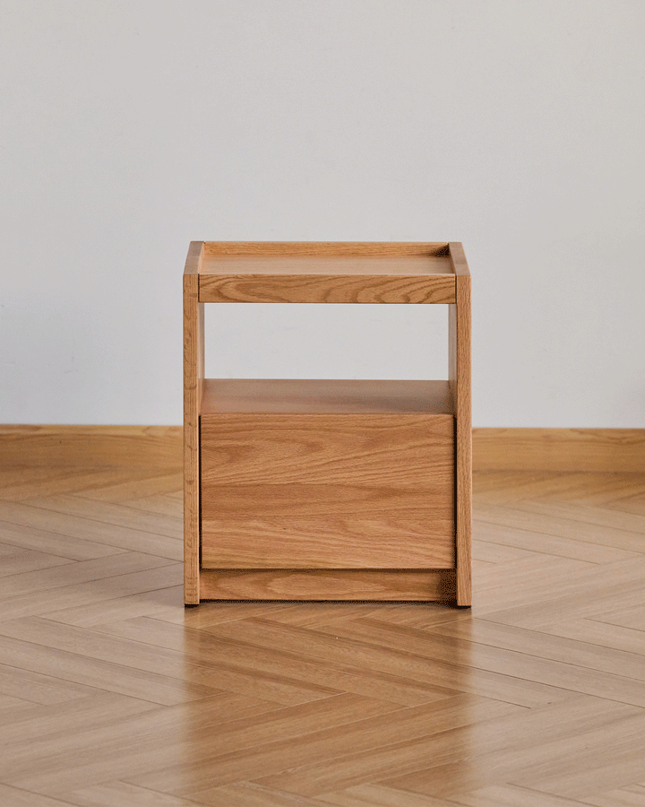 Scandinavian oak wood side table sugar color swatches.