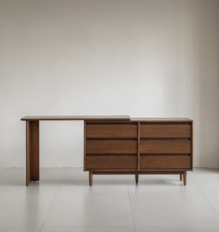 Vintage walnut wood dressing table vista color swatches.