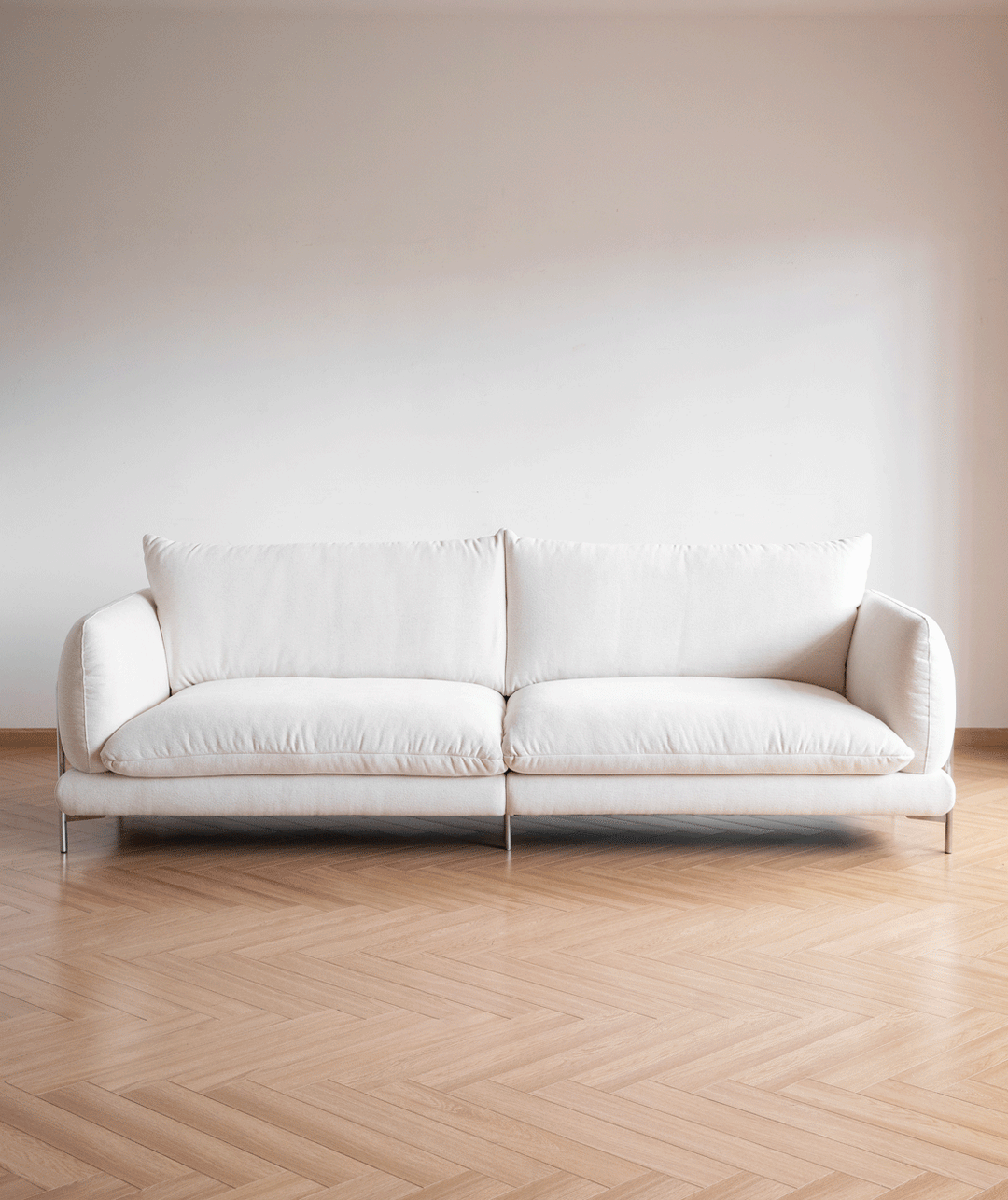 Minimalist cotton fabric 4 seater sofa como color swatches.