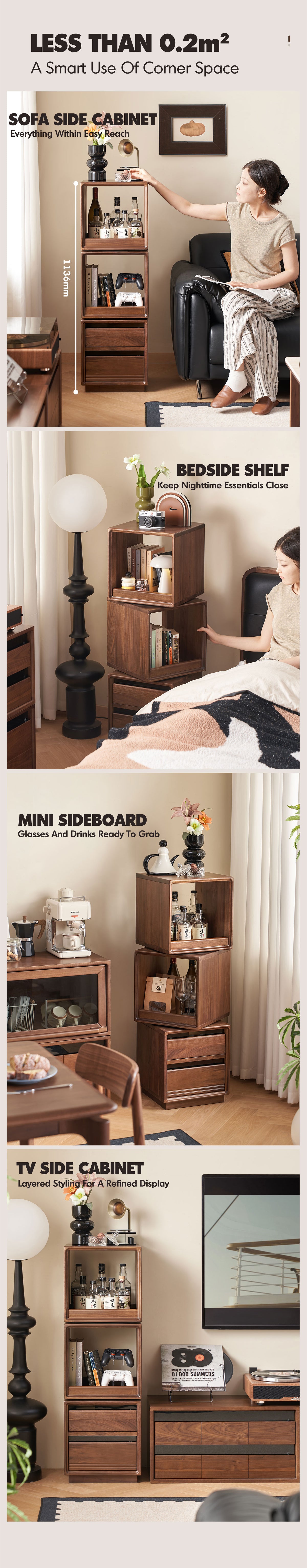 Japandi Walnut Wood Swivel Side Cabinet MONASH Good to Know - 3