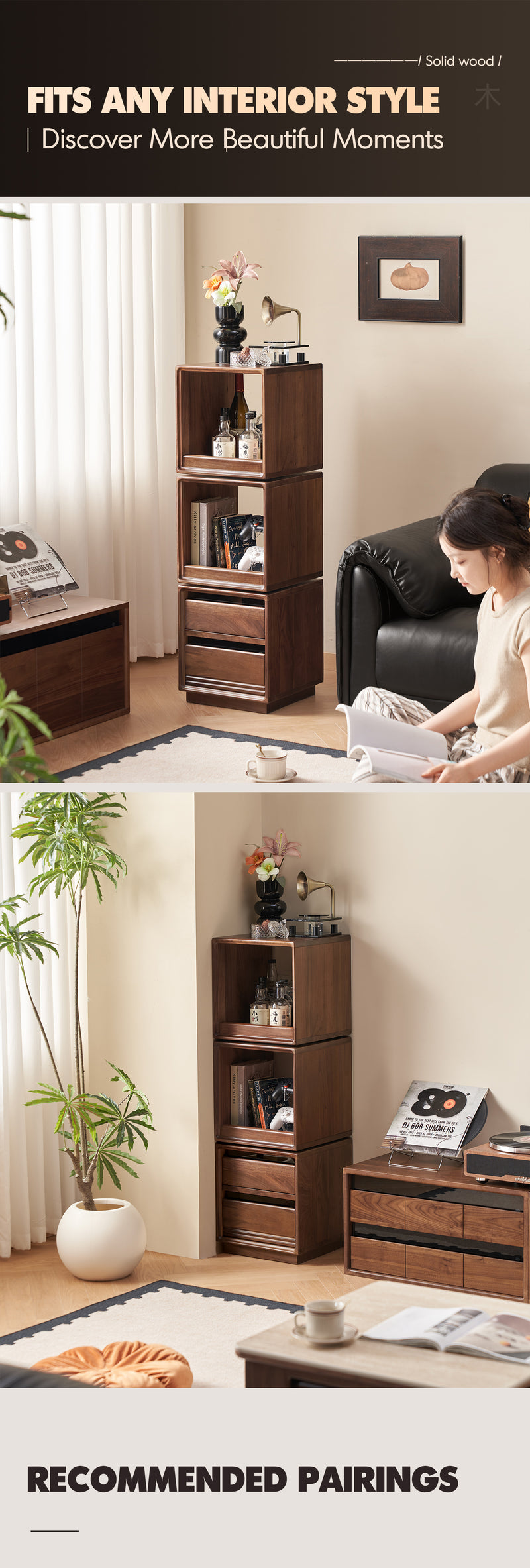 Japandi Walnut Wood Swivel Side Cabinet MONASH Good to Know - 6