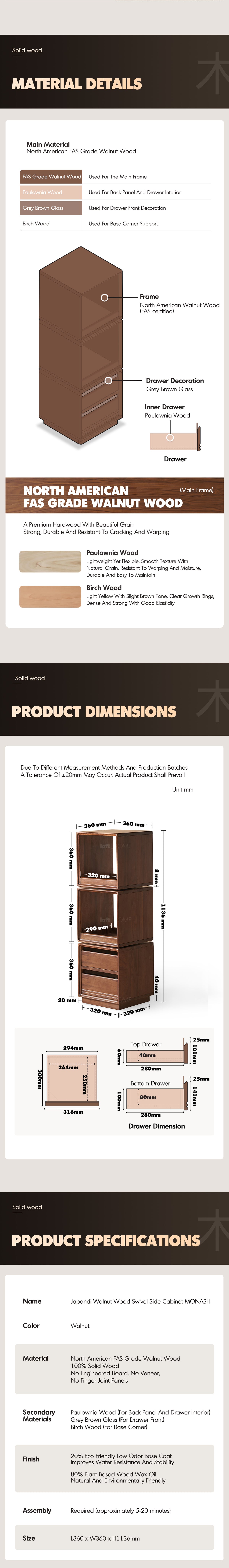 Japandi Walnut Wood Swivel Side Cabinet MONASH Good to Know - 9
