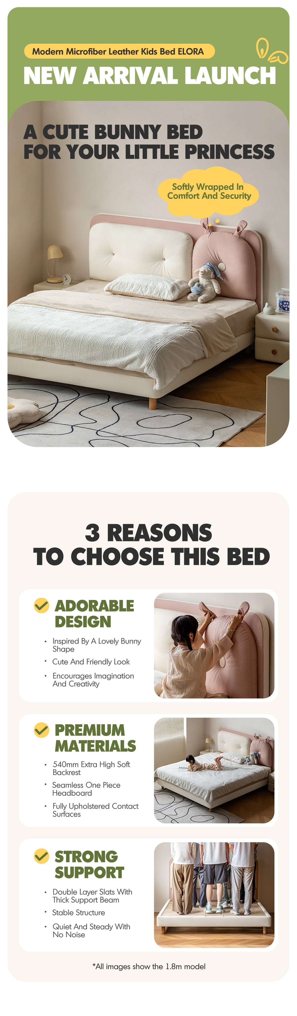 Cream Microfiber Leather Kids Bed ELORA Good to Know - 1