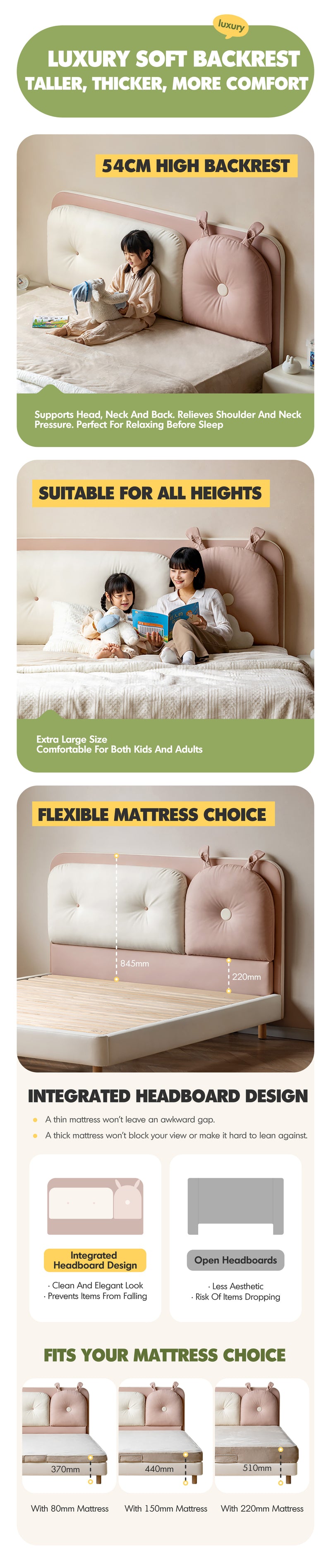 Cream Microfiber Leather Kids Bed ELORA Good to Know - 2
