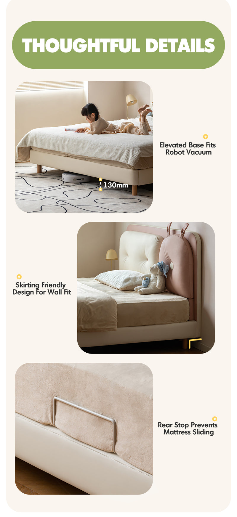 Cream Microfiber Leather Kids Bed ELORA Good to Know - 8