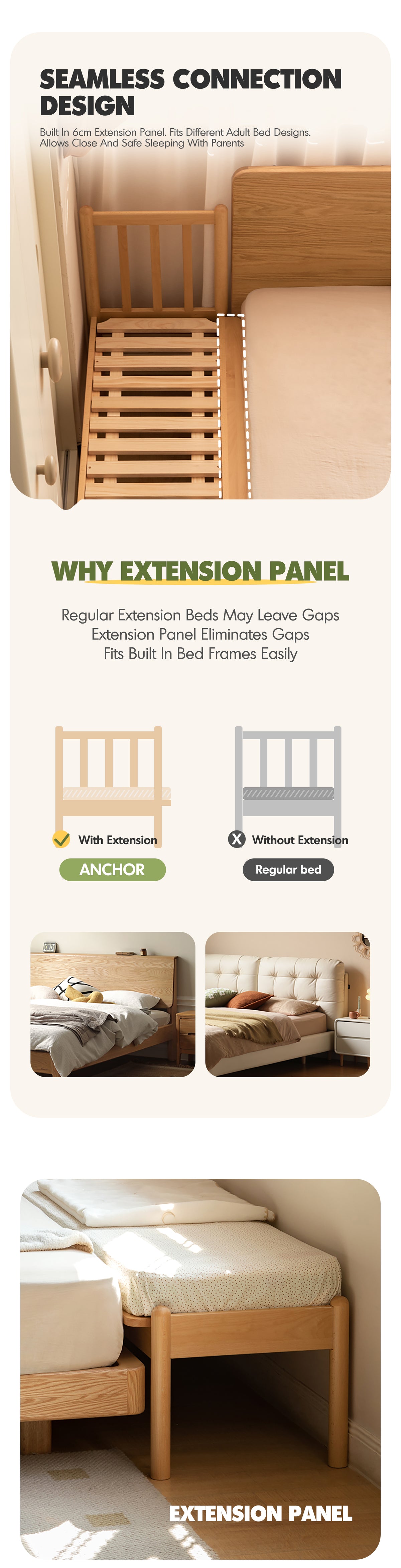 Scandinavian Beech Wood Height Adjustable Kids Sidecar Bed With Mattress ANCHOR Good to Know - 2