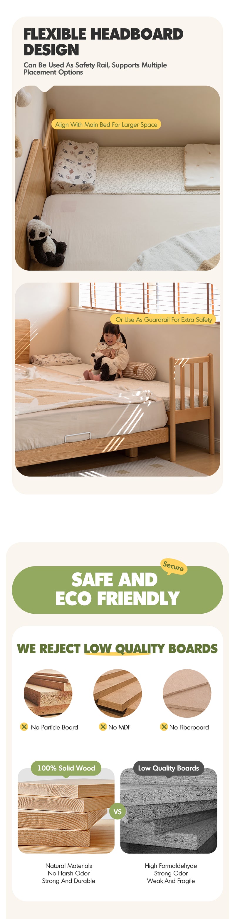 Scandinavian Beech Wood Height Adjustable Kids Sidecar Bed With Mattress ANCHOR Good to Know - 4
