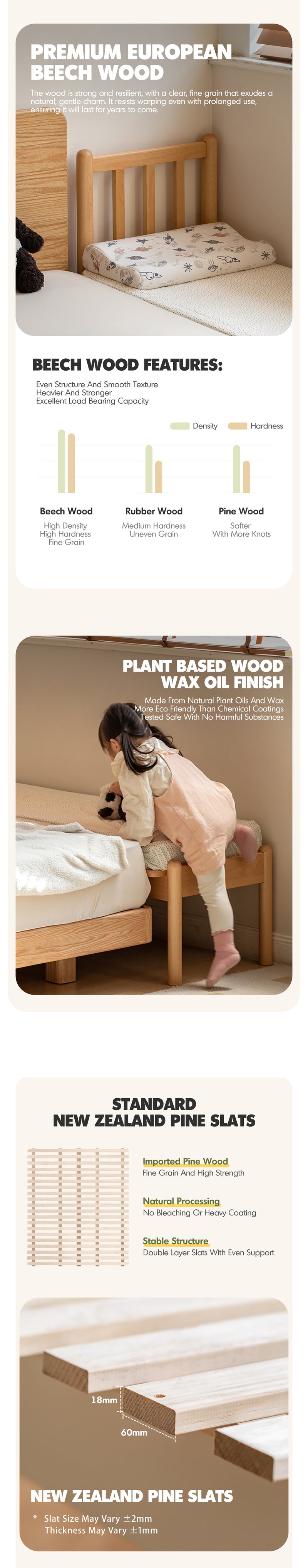 Scandinavian Beech Wood Height Adjustable Kids Sidecar Bed With Mattress ANCHOR Good to Know - 5