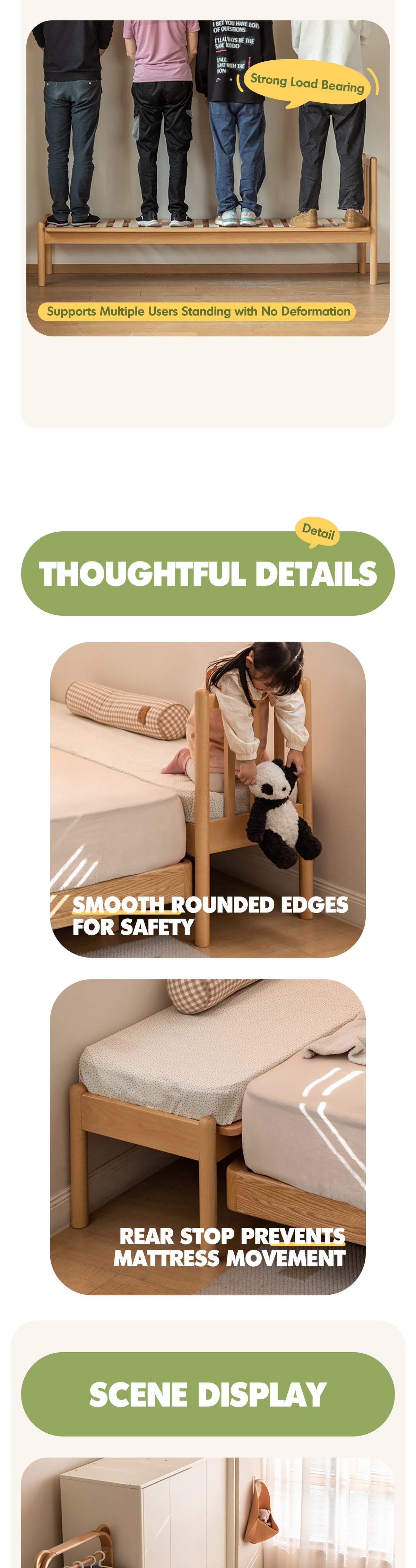 Scandinavian Beech Wood Height Adjustable Kids Sidecar Bed With Mattress ANCHOR Good to Know - 6