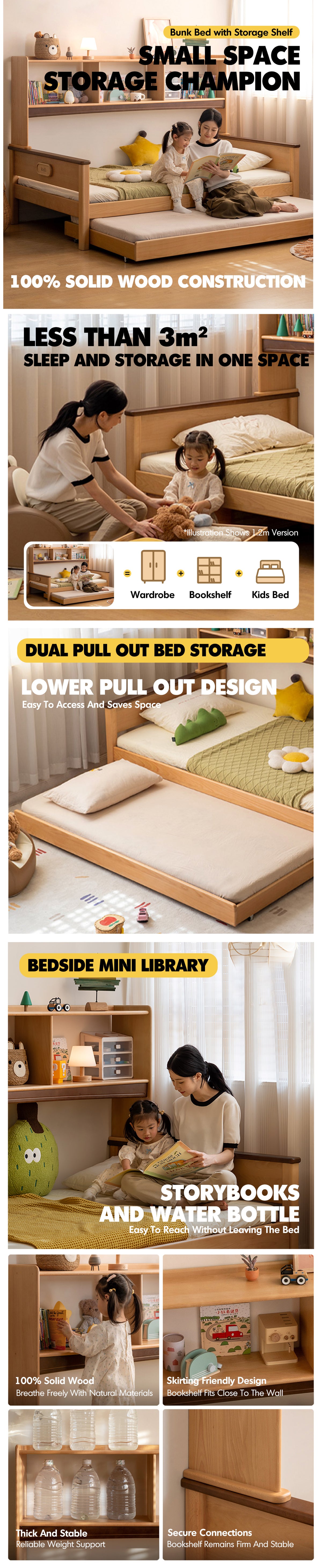 Scandinavian Beech Wood Kids Bunk Storage Bed VELTO Good to Know - 1