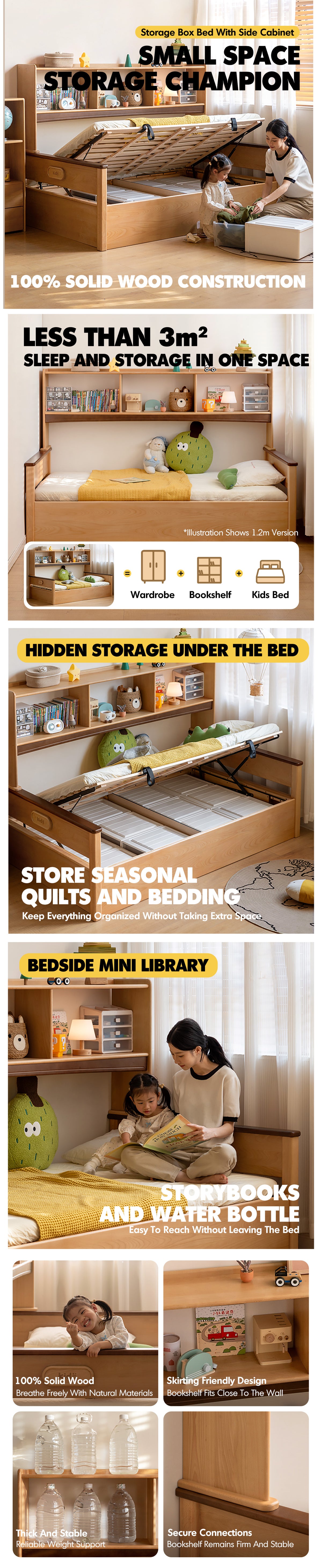 Scandinavian Beech Wood Kids Storage Bed VELTO Good to Know - 1