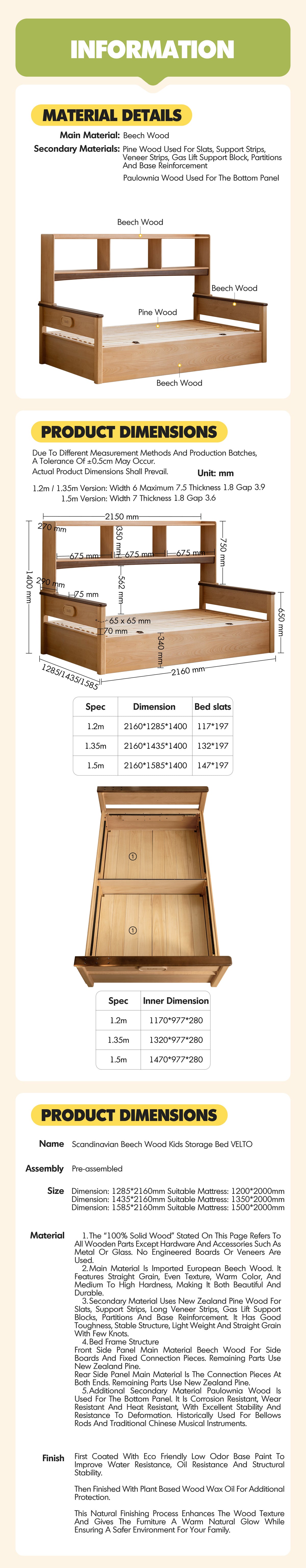 Scandinavian Beech Wood Kids Storage Bed VELTO Good to Know - 2