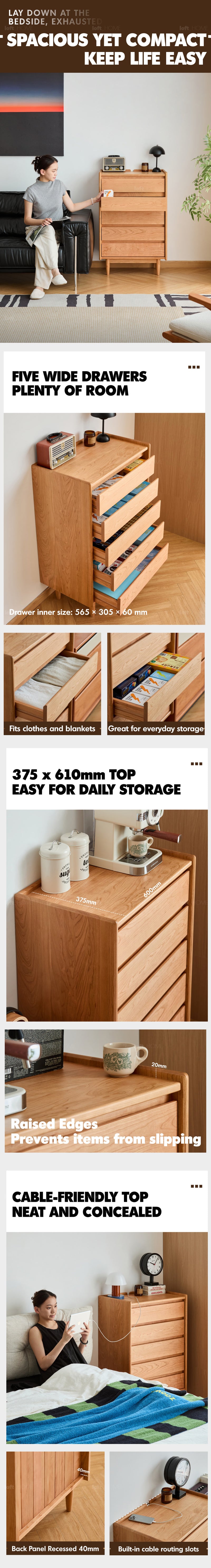 Scandinavian Cherry Wood Chest Of 5 Drawers VISTA Good to Know - 4
