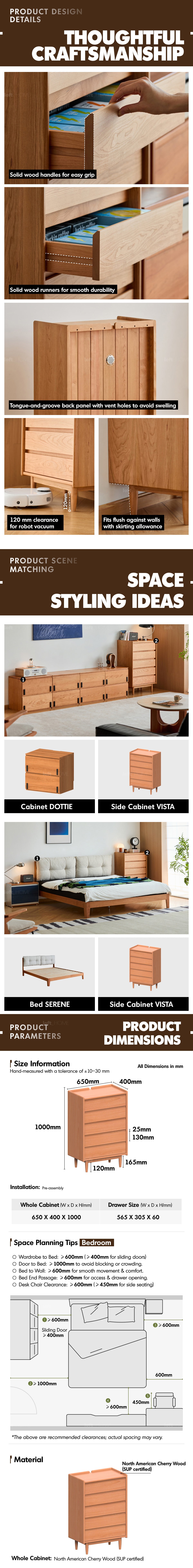 Scandinavian Cherry Wood Chest Of 5 Drawers VISTA Good to Know - 5