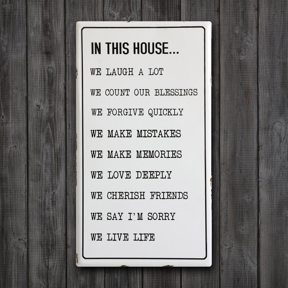 "in this house..." enameled wall plaque decor primary product view.
