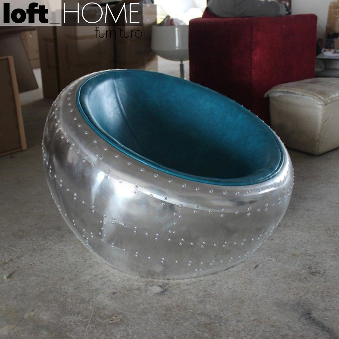 Industrial aluminium 1 seater sofa aircraft round situational feels.