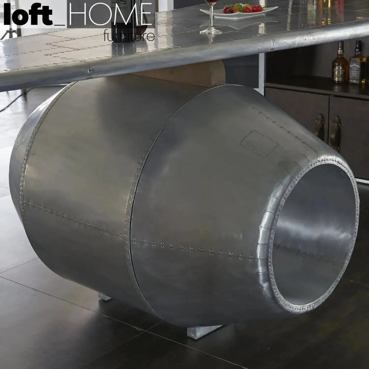 Industrial aluminium bar table aircraft with context.