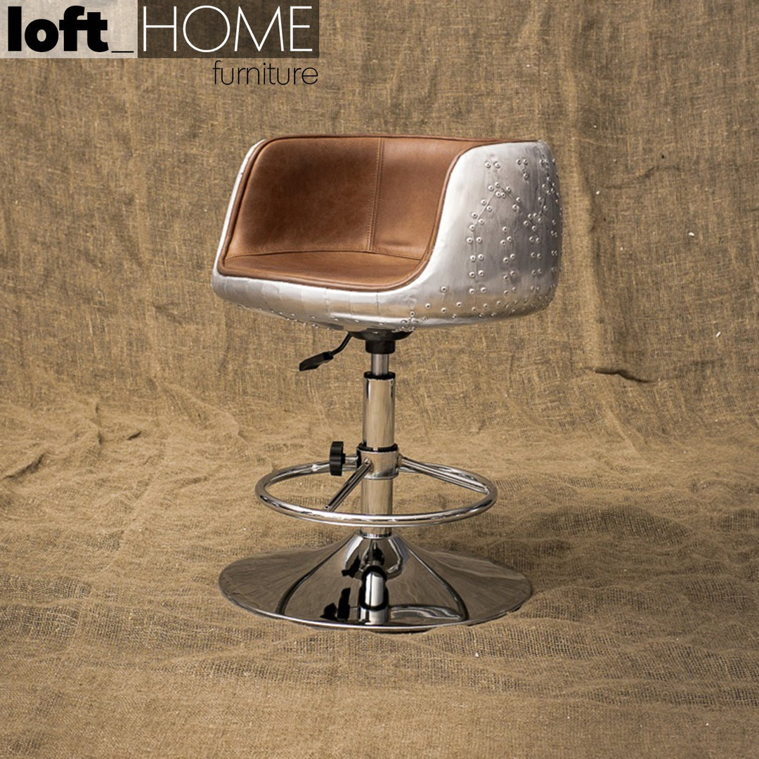 Industrial aluminium genuine leather bar chair aircraft with context.