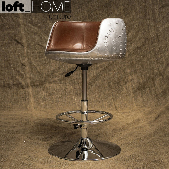 Industrial aluminium genuine leather bar chair aircraft color swatches.