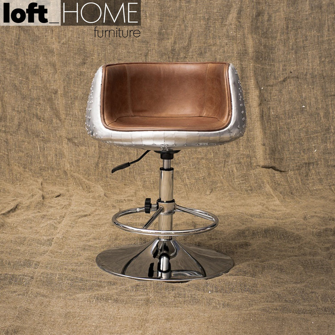 Industrial aluminium genuine leather bar chair aircraft in real life style.
