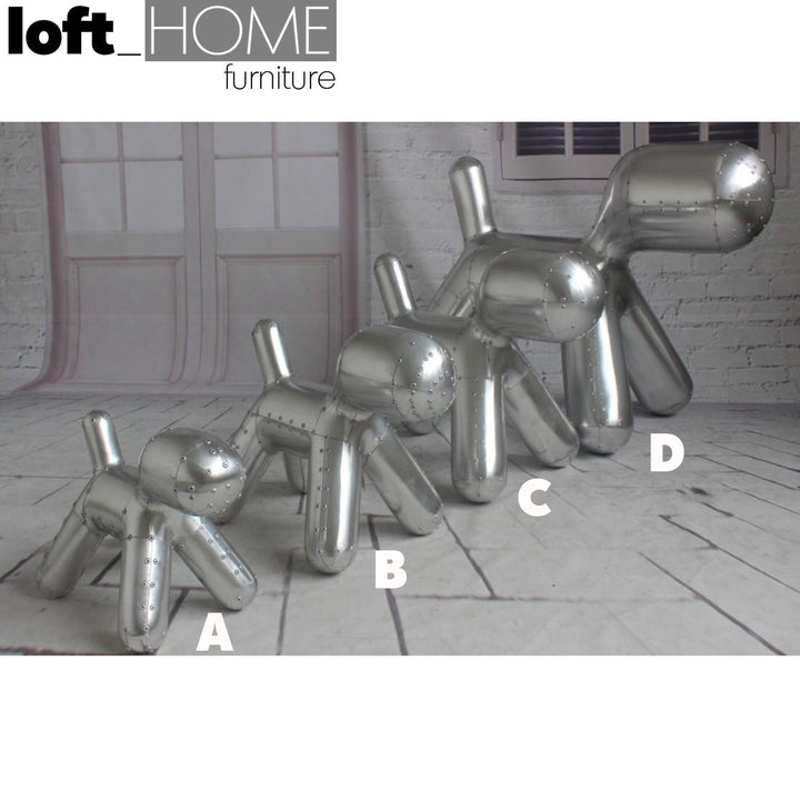 Industrial aluminium puppy dog decor material variants.