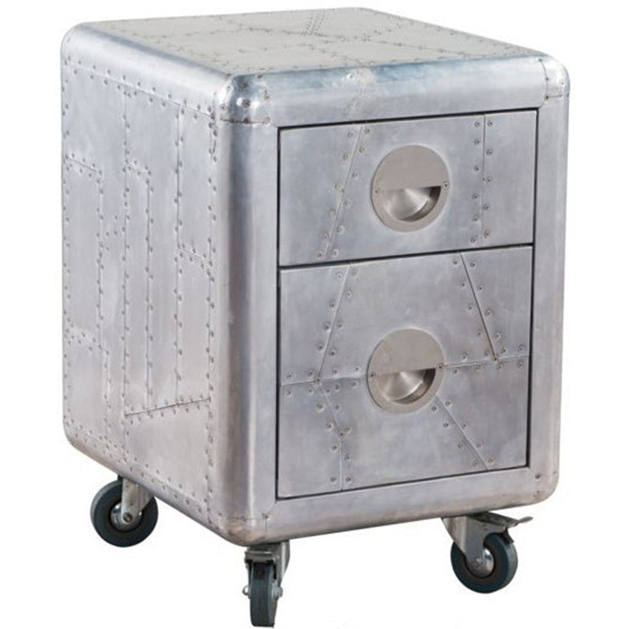 Industrial aluminium side table aircraft in white background.