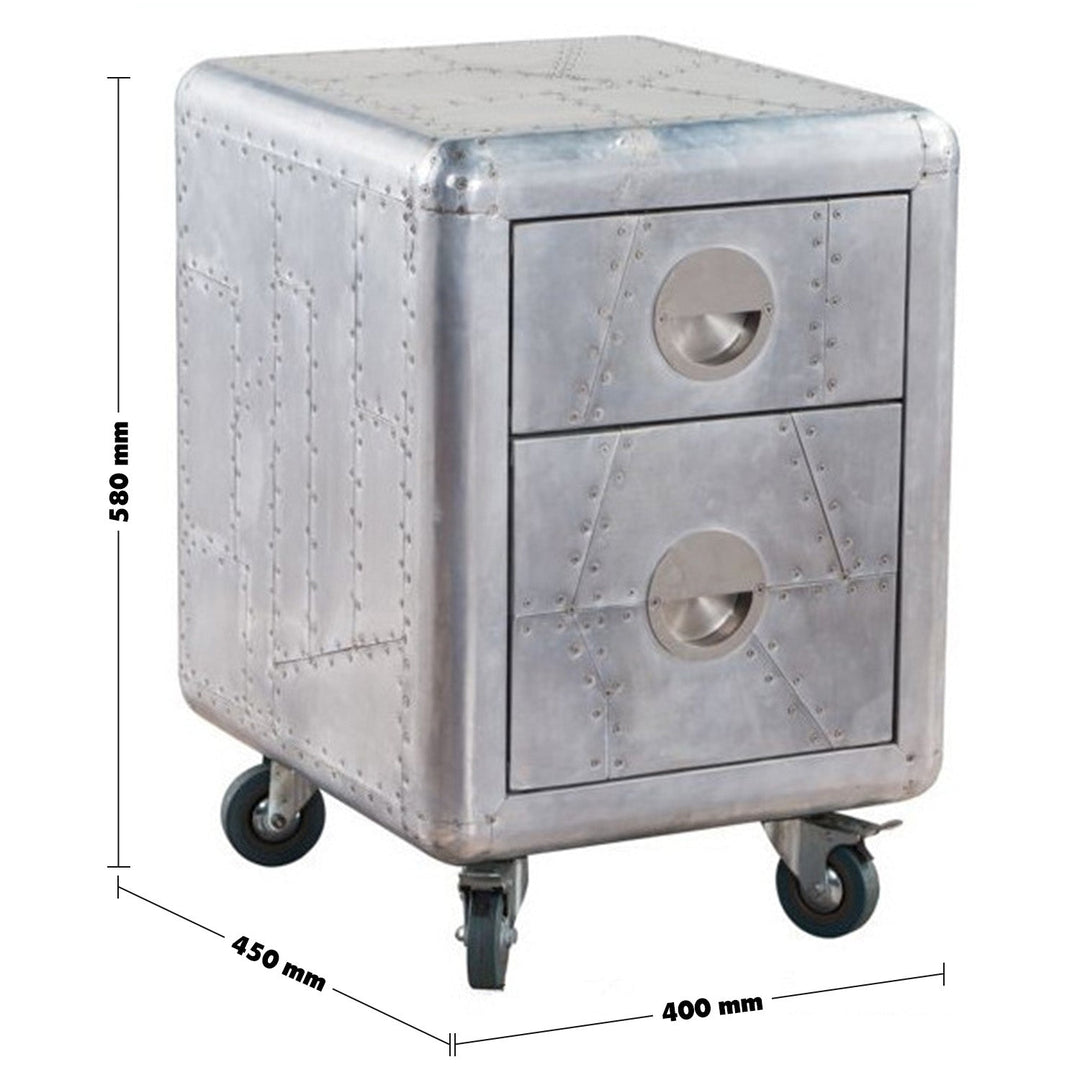 Industrial aluminium side table aircraft size charts.