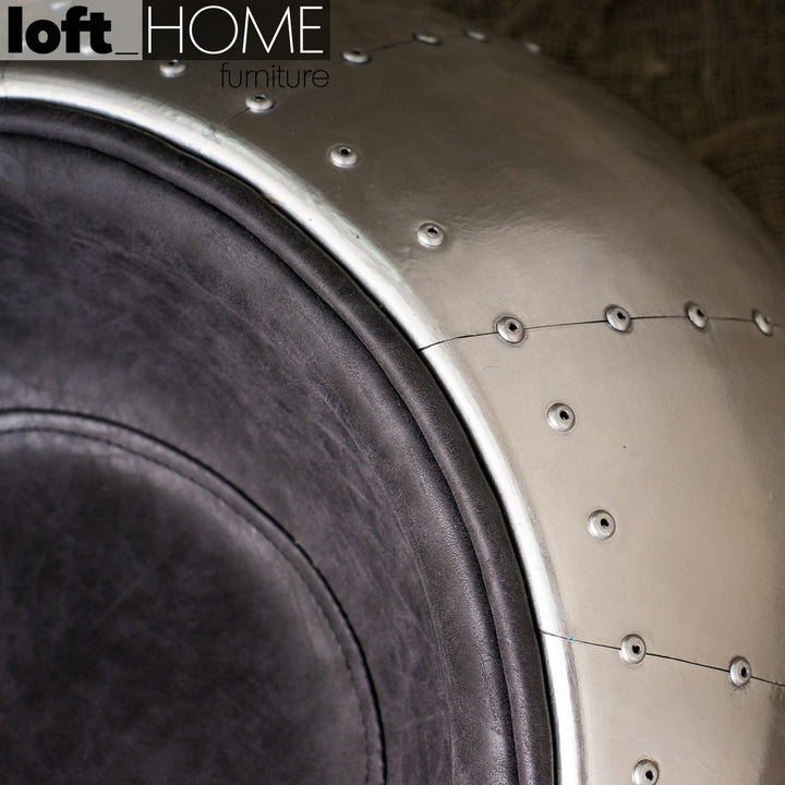 Industrial aluminium stool aircraft egg in close up details.