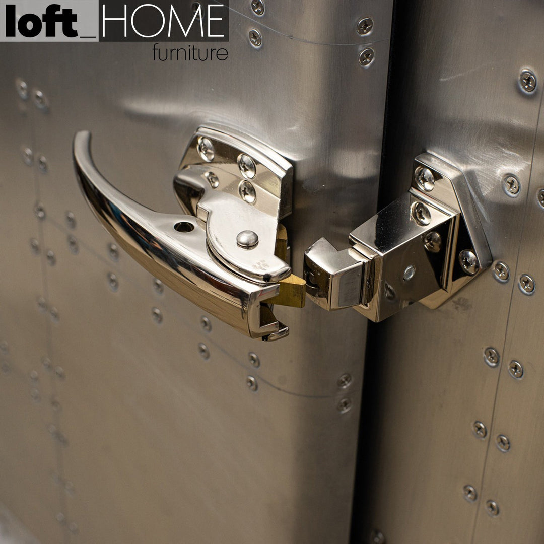 Industrial aluminium storage cabinet jetdoor in close up details.
