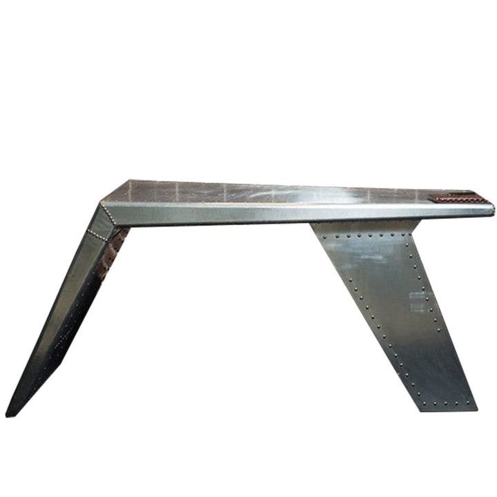 Industrial aluminium study table aircraft wing s in white background.