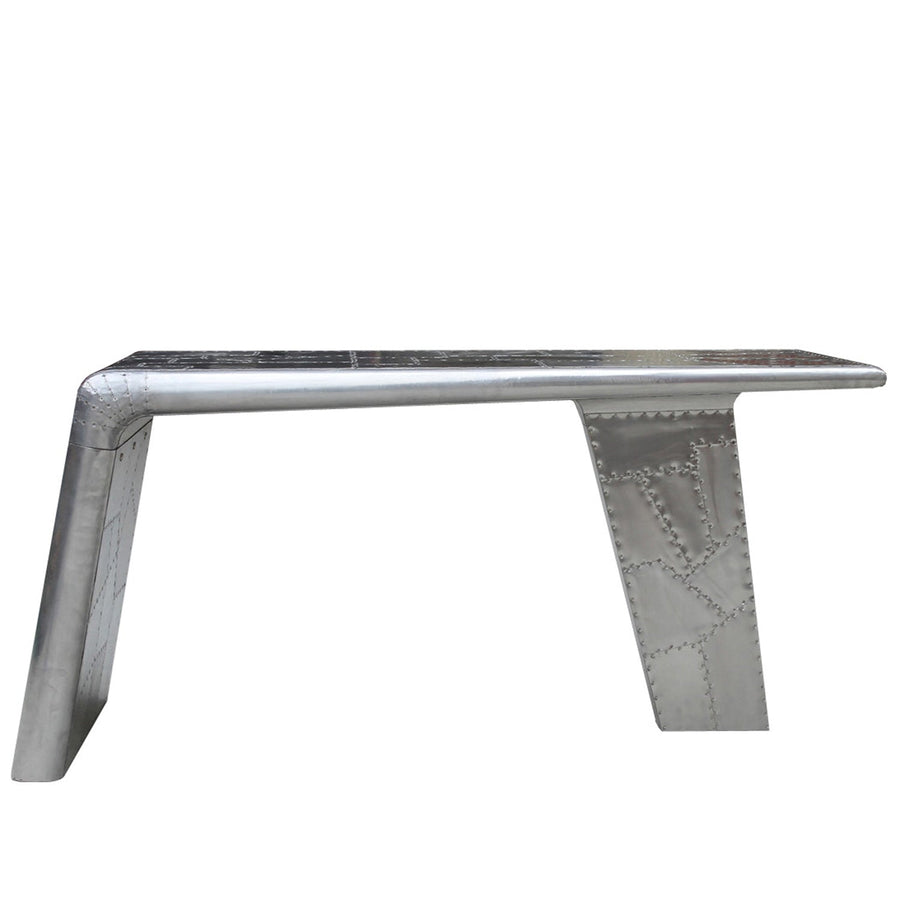 Industrial aluminium study table aircraft wing in white background.